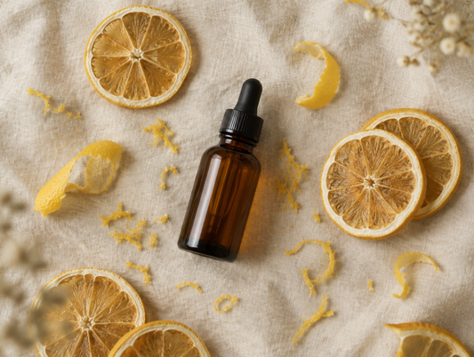 Huile essentielle de citron et tranches séchées, ingrédient de notre gamme Détox BathsTea