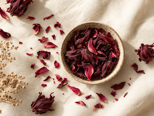 Hibiscus et pétales de rose, ingrédient de notre gamme Soin de la peau BathsTea